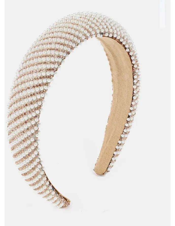 Lustre & Sage Oblique Pearl Statement Headband - White