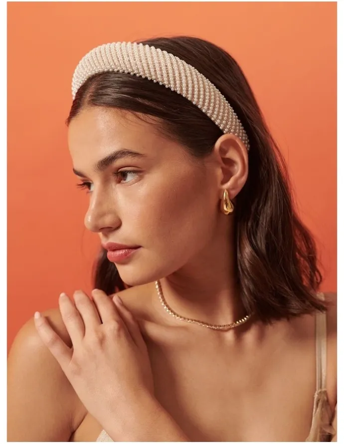 Lustre & Sage Oblique Pearl Statement Headband - White