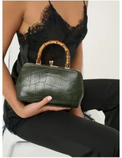 Lustre & Sage Palmier Bamboo Handle Handbag - Green
