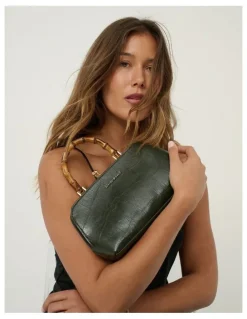 Lustre & Sage Palmier Bamboo Handle Handbag - Green