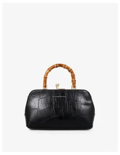 Lustre & Sage Palmier Bamboo Handle Handbag - Black