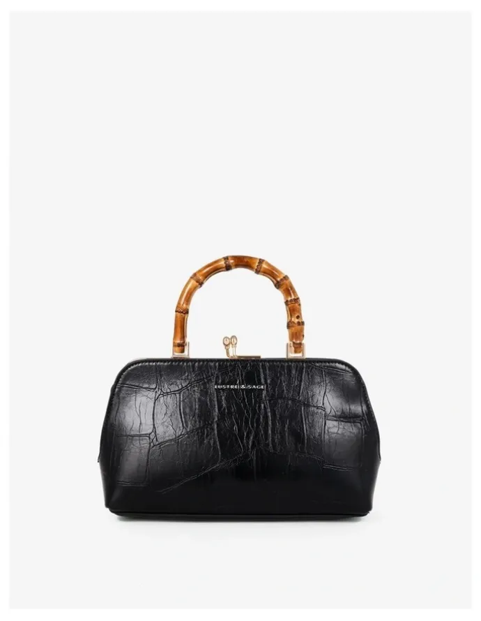 Lustre & Sage Palmier Bamboo Handle Handbag - Black