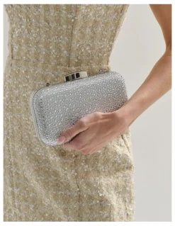Lustre & Sage Romie Rhinestone Clutch Bag in Silver