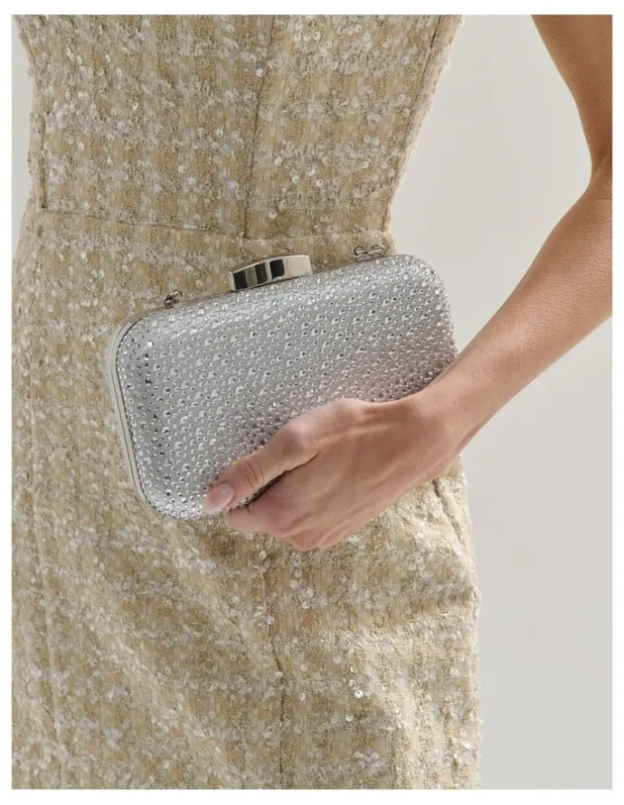 Lustre & Sage Romie Rhinestone Clutch Bag in Silver