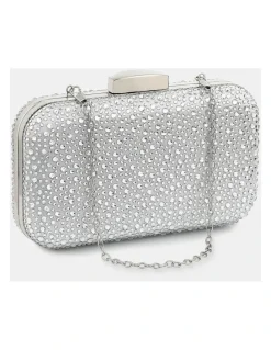 Lustre & Sage Romie Rhinestone Clutch Bag in Silver