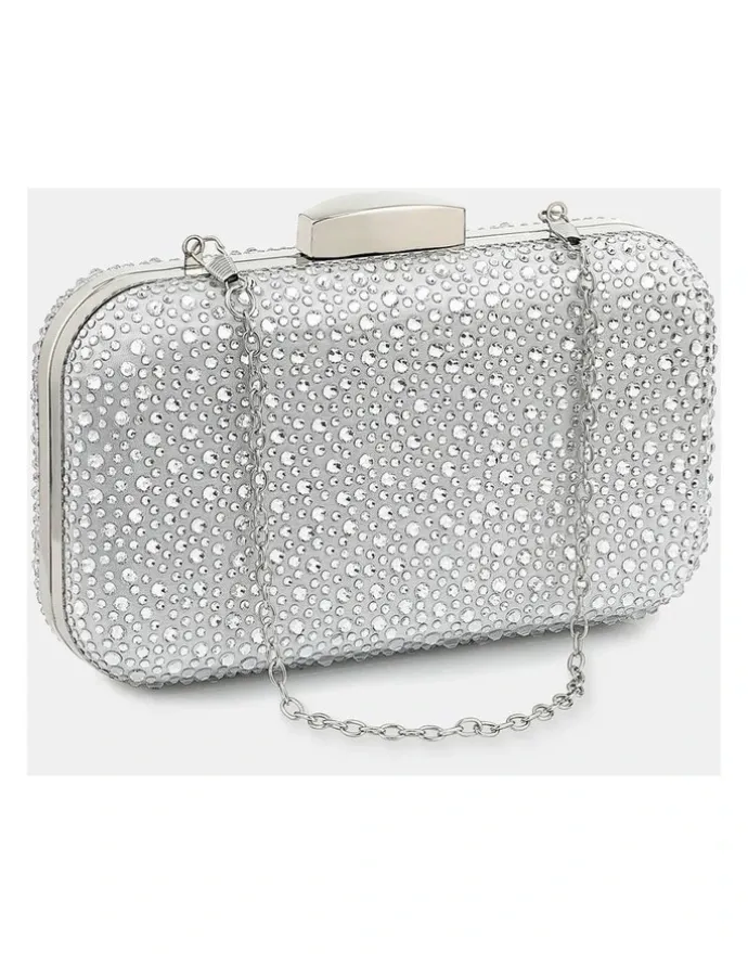 Lustre & Sage Romie Rhinestone Clutch Bag in Silver