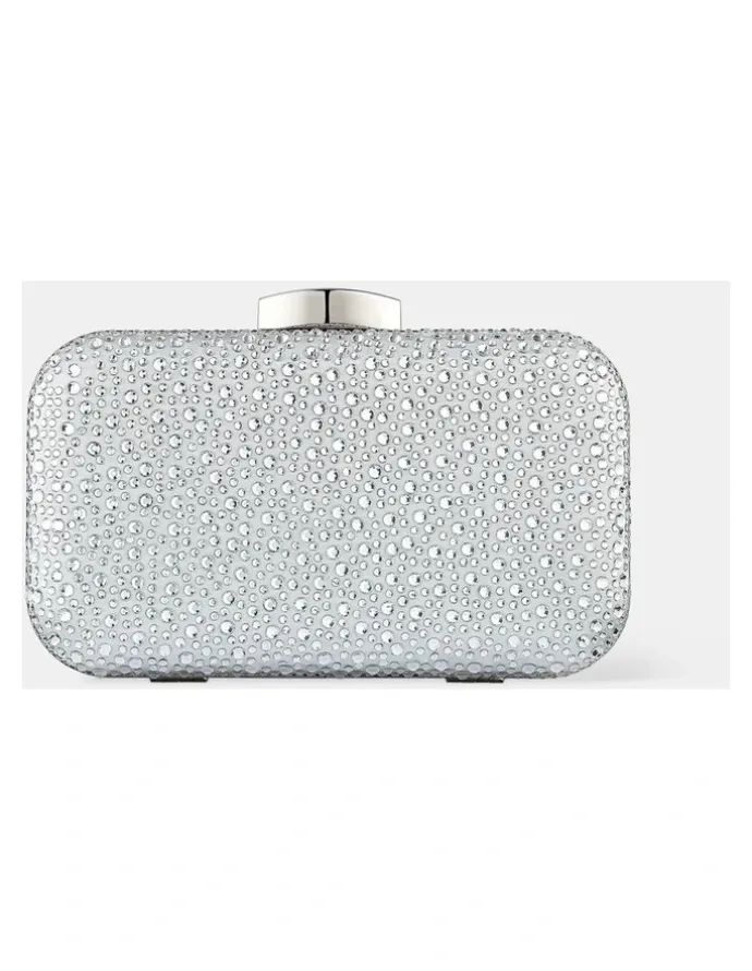 Lustre & Sage Romie Rhinestone Clutch Bag in Silver