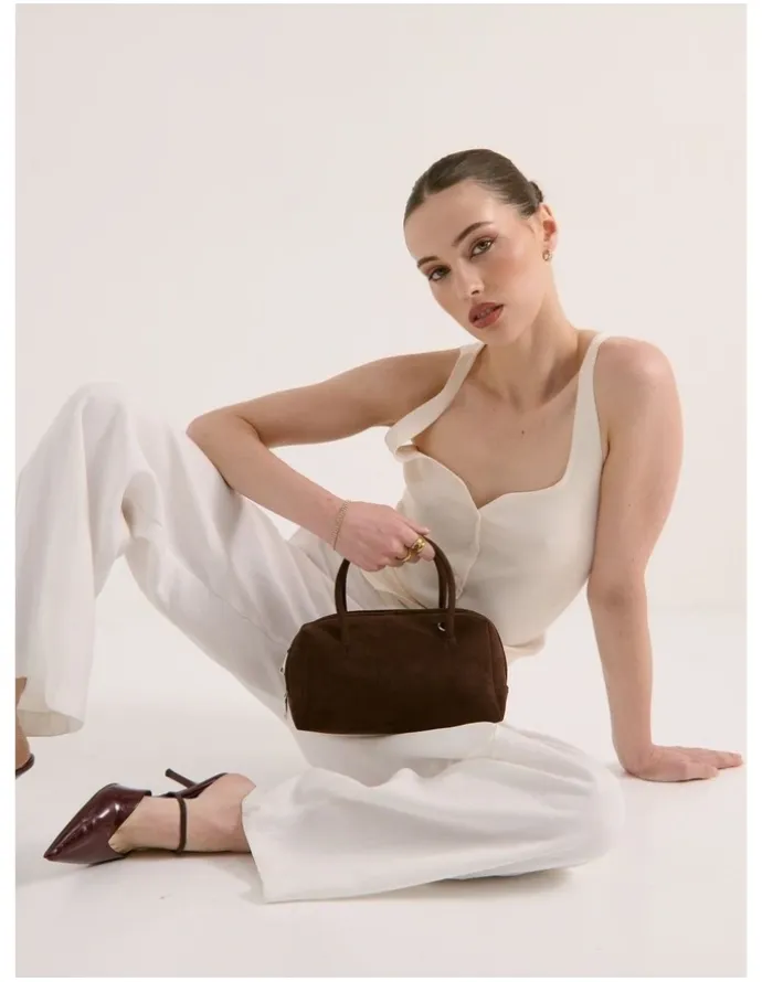 Lustre & Sage Tory Suede Crossbody Bag - Brown