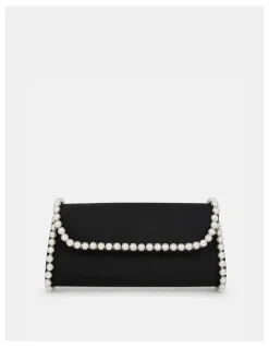 Lustre & Sage Yvette Pearl Trim Clutch Bag in Black