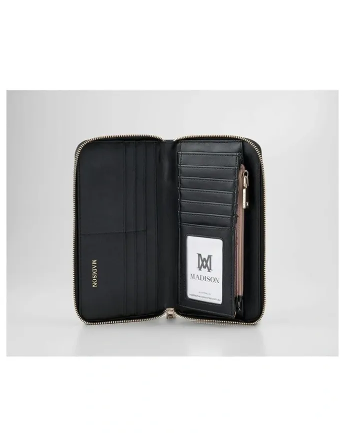 Madison Accessories Abigail Zip Around Open Style Clutch Wallet in Black