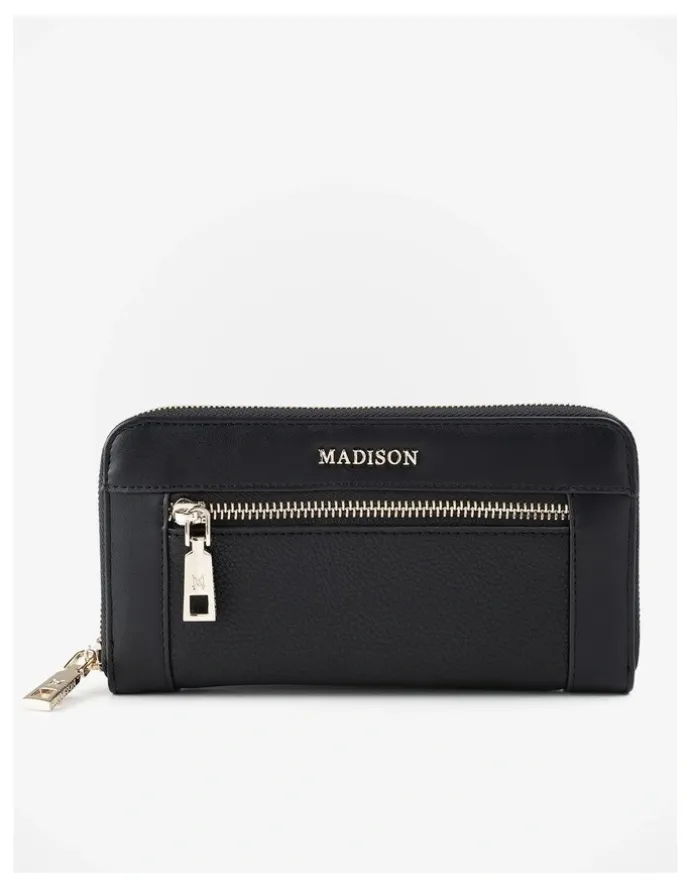 Madison Accessories Abigail Zip Around Open Style Clutch Wallet in Black