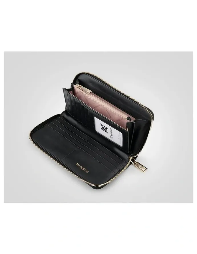 Madison Accessories Abigail Zip Around Open Style Clutch Wallet in Black