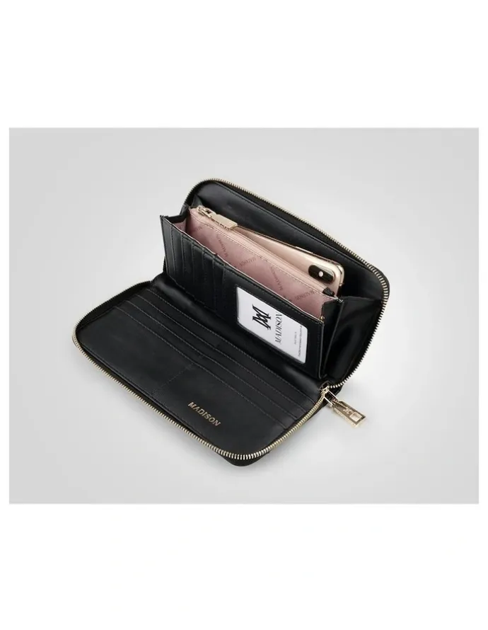 Madison Accessories Abigail Zip Around Open Style Clutch Wallet in Black
