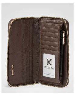 Madison Accessories Abigail Zip Around Open Style Clutch Wallet in Brown
