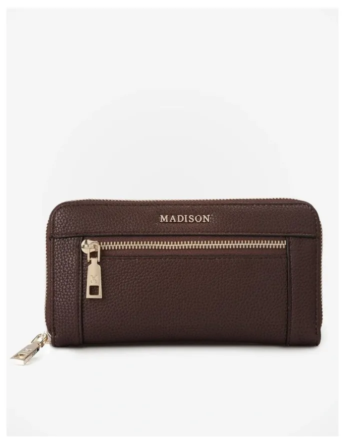 Madison Accessories Abigail Zip Around Open Style Clutch Wallet in Brown