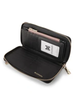 Madison Accessories Abigail Zip Around Open Style Clutch Wallet in Taupe Combo