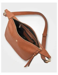 Madison Accessories Ella Zip Top Crossbody Bag with Plait Zip Puller in Brown
