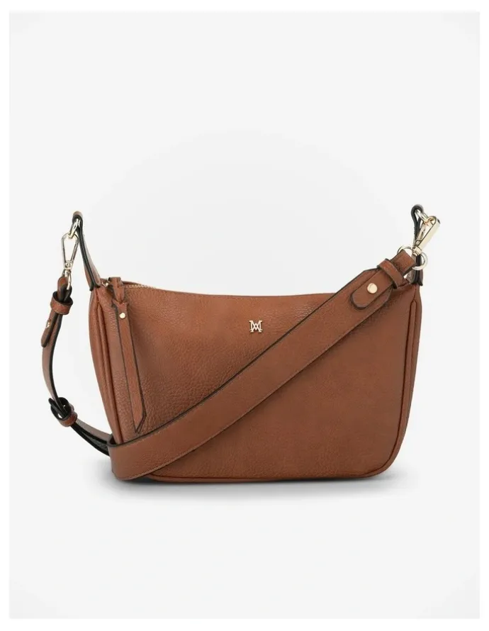 Madison Accessories Ella Zip Top Crossbody Bag with Plait Zip Puller in Brown