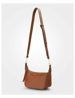 Madison Accessories Ella Zip Top Crossbody Bag with Plait Zip Puller in Brown