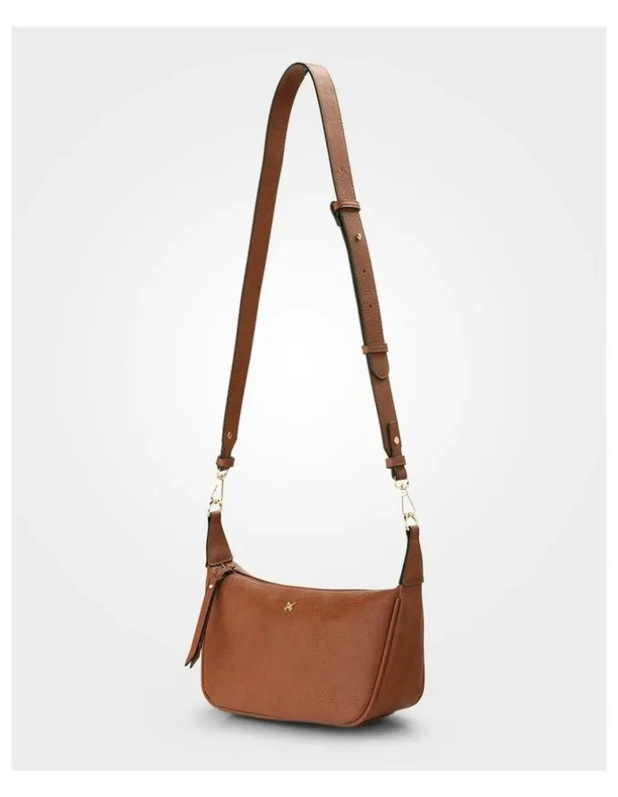 Madison Accessories Ella Zip Top Crossbody Bag with Plait Zip Puller in Brown
