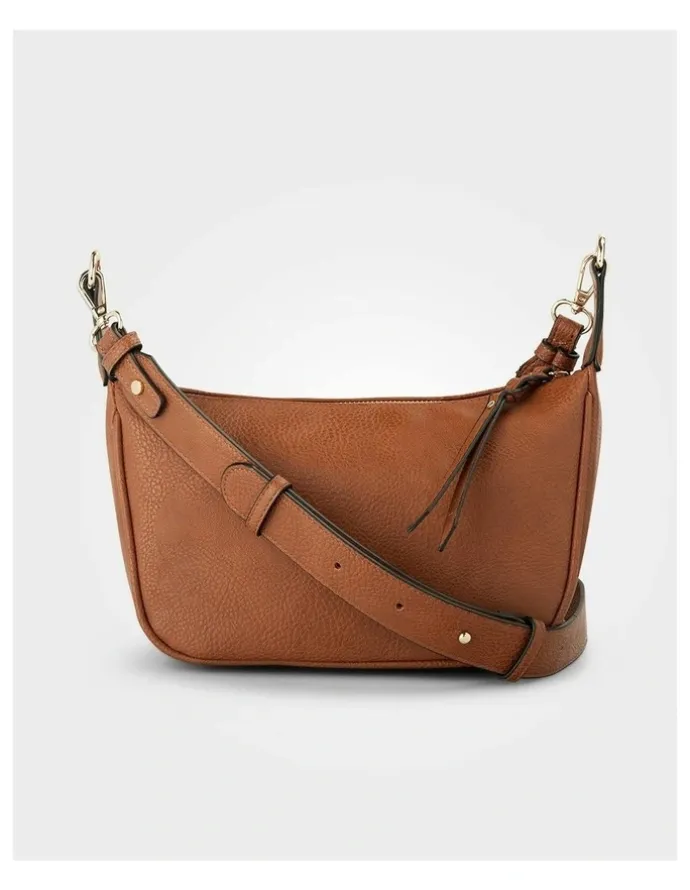 Madison Accessories Ella Zip Top Crossbody Bag with Plait Zip Puller in Brown