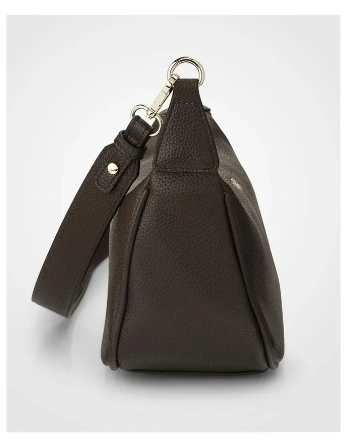 Madison Accessories Ella Zip Top Crossbody Bag with Plait Zip Puller in Brown