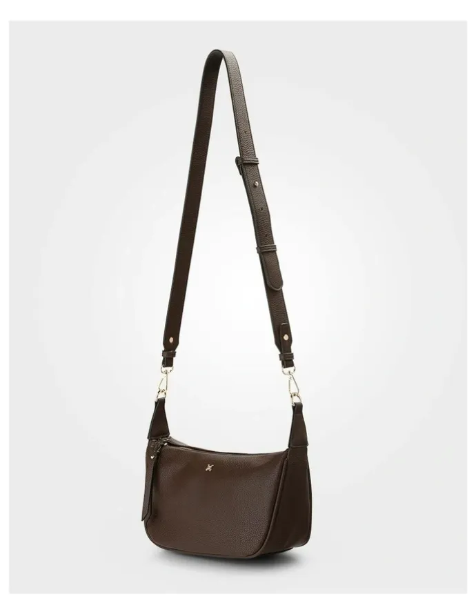 Madison Accessories Ella Zip Top Crossbody Bag with Plait Zip Puller in Brown