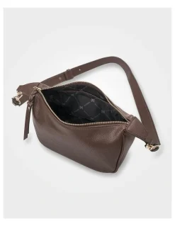 Madison Accessories Ella Zip Top Crossbody Bag with Plait Zip Puller in Brown