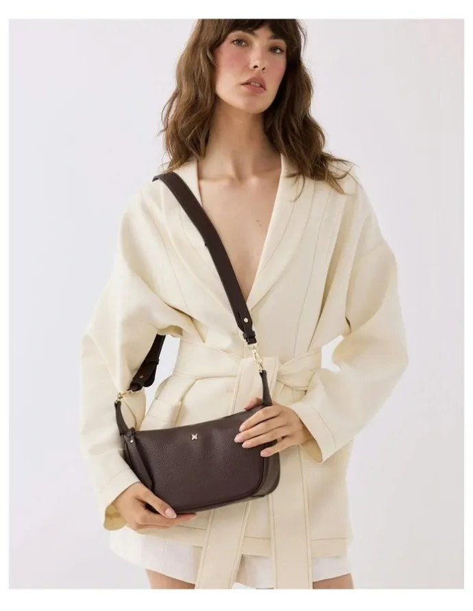 Madison Accessories Ella Zip Top Crossbody Bag with Plait Zip Puller in Brown