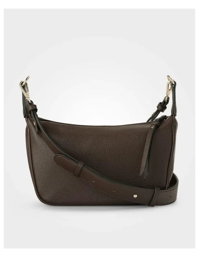 Madison Accessories Ella Zip Top Crossbody Bag with Plait Zip Puller in Brown
