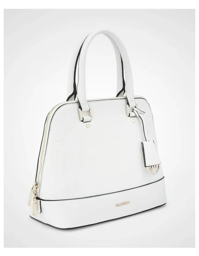 Madison Accessories Grace Medium Dome Satchel Bag in White