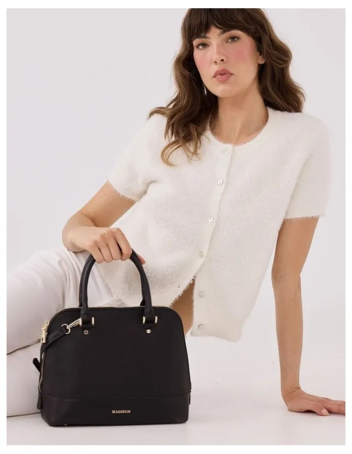 Madison Accessories Grace Medium Dome Satchel Bag in White