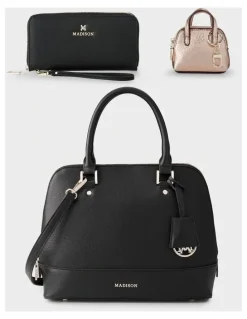 Madison Accessories Grace Satchel, Wallet & Mini Coinpurse Giftbox in Black