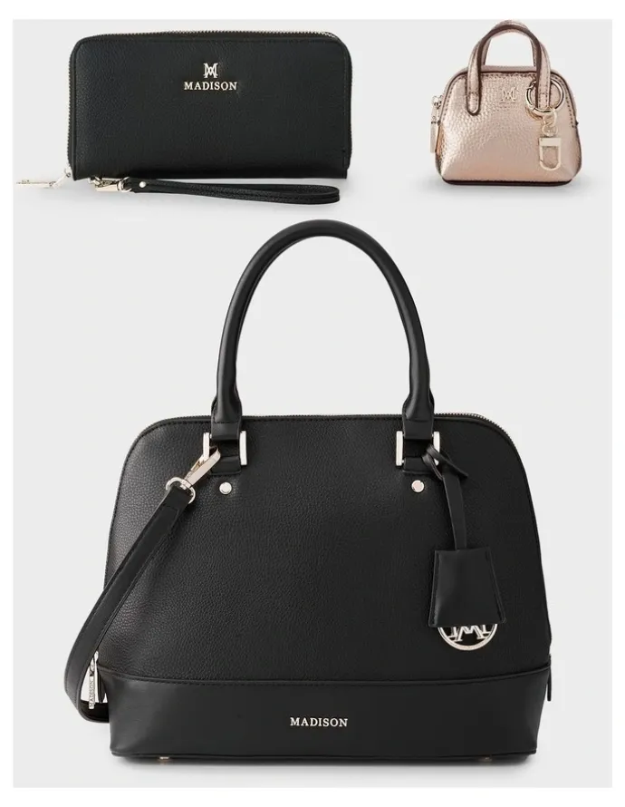 Madison Accessories Grace Satchel, Wallet & Mini Coinpurse Giftbox in Black