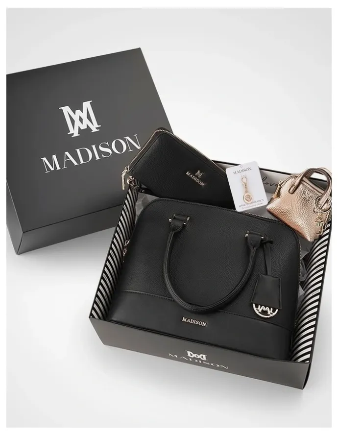 Madison Accessories Grace Satchel, Wallet & Mini Coinpurse Giftbox in Black