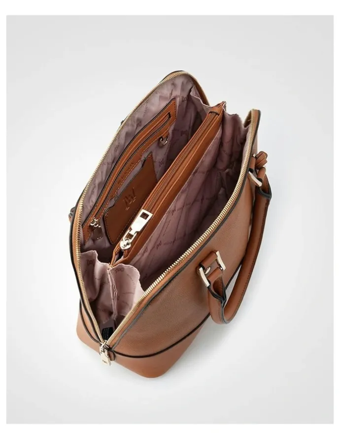 Madison Accessories Grace Medium Dome Satchel Bag in Tan