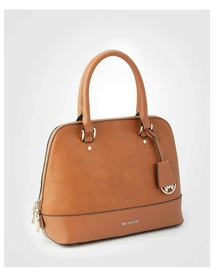 Madison Accessories Grace Medium Dome Satchel Bag in Tan