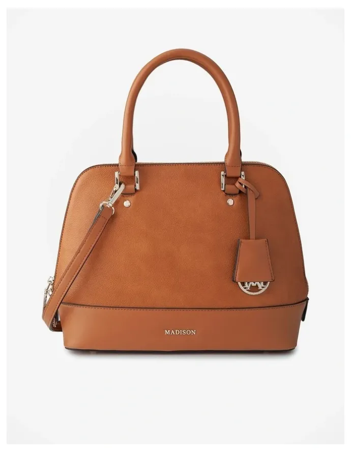 Madison Accessories Grace Medium Dome Satchel Bag in Tan