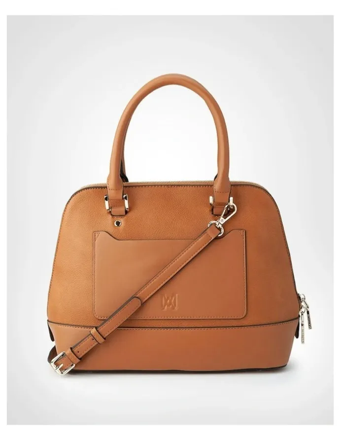 Madison Accessories Grace Medium Dome Satchel Bag in Tan