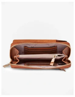 Madison Accessories Hallie Phone Wallet and Crossbody Bag in Dark Tan