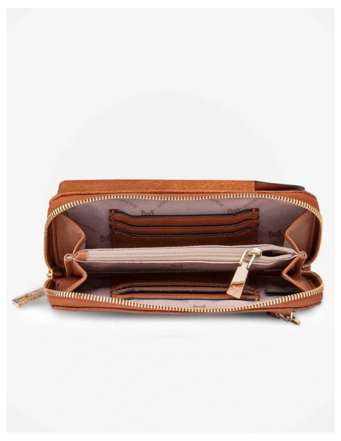 Madison Accessories Hallie Phone Wallet and Crossbody Bag in Dark Tan