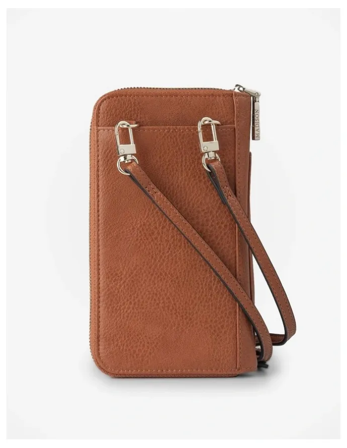 Madison Accessories Hallie Phone Wallet and Crossbody Bag in Dark Tan