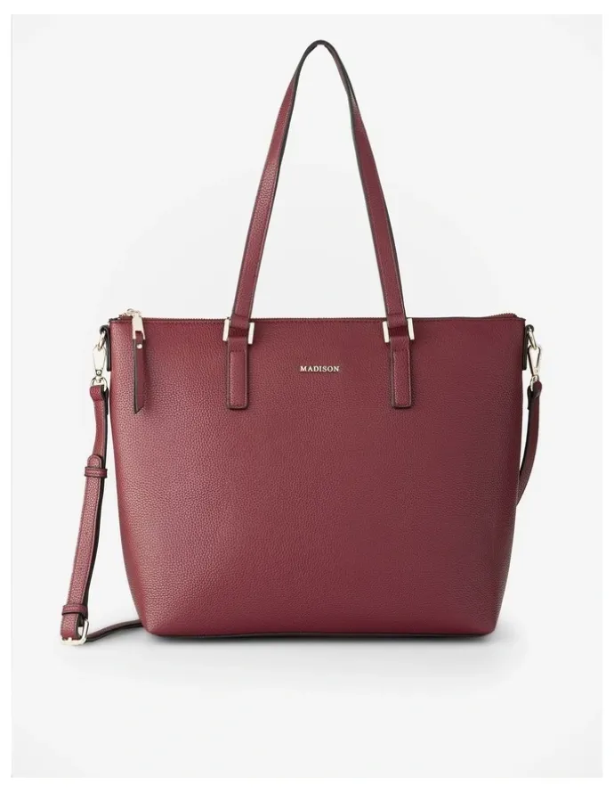 Madison Accessories Inga Large Zip Top Tote Bag with Laptop Pocket in Red