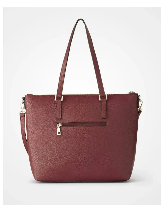 Madison Accessories Inga Large Zip Top Tote Bag with Laptop Pocket in Red
