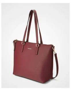 Madison Accessories Inga Large Zip Top Tote Bag with Laptop Pocket in Red