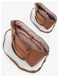 Madison Accessories Inga Large Zip Top Tote Bag with Laptop Pocket in Brown