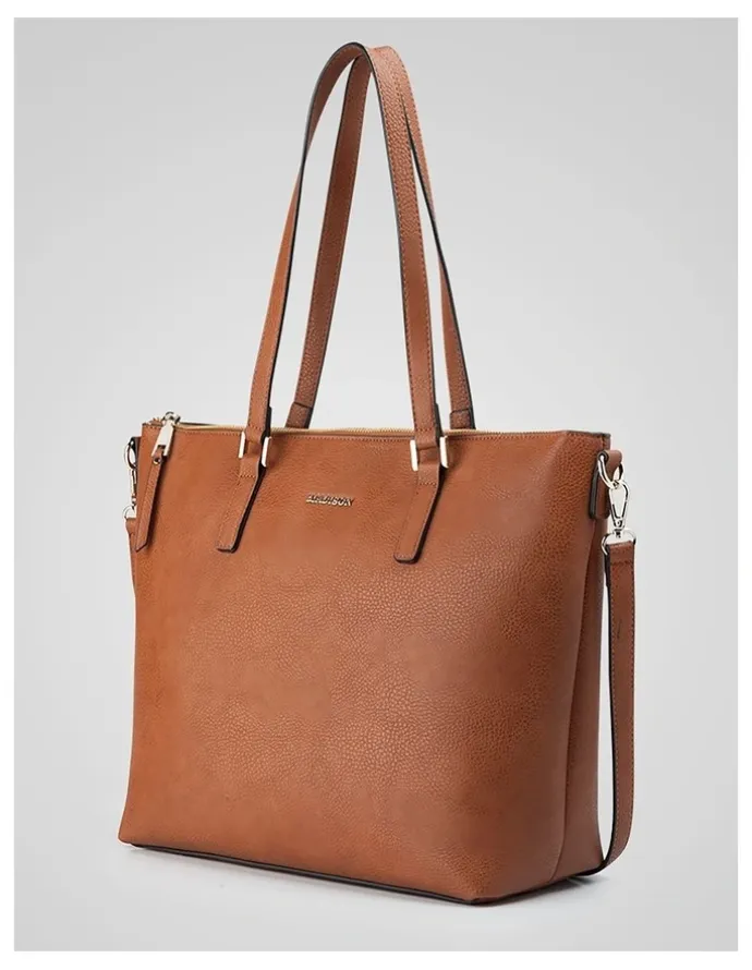 Madison Accessories Inga Large Zip Top Tote Bag with Laptop Pocket in Brown