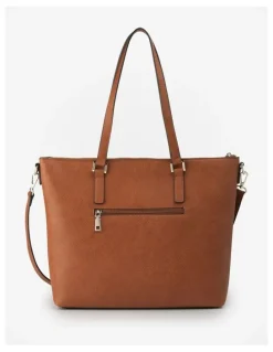 Madison Accessories Inga Large Zip Top Tote Bag with Laptop Pocket in Brown