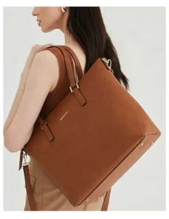 Madison Accessories Inga Large Zip Top Tote Bag with Laptop Pocket in Brown