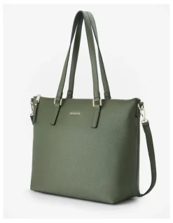Madison Accessories Inga Large Zip Top Tote Bag with Laptop Pocket in Green
